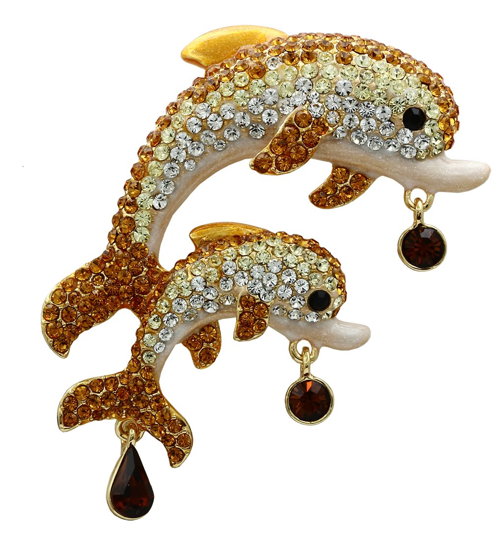Gold White Metal Brooches with Top Grade Crystal  in Multi Color