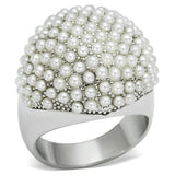 Rhodium Brass Ring with Synthetic Pearl in White