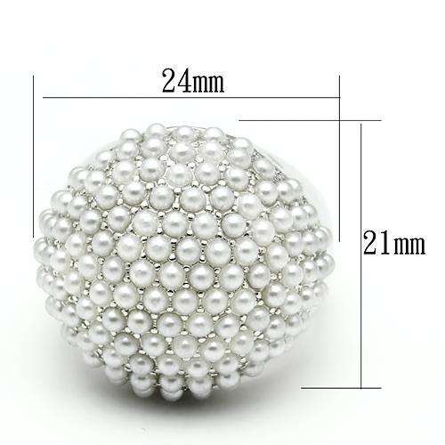 Rhodium Brass Ring with Synthetic Pearl in White