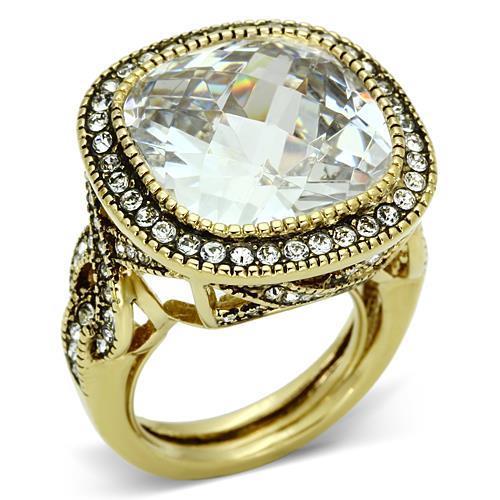 Gold Brass Ring with AAA Grade CZ  in Clear