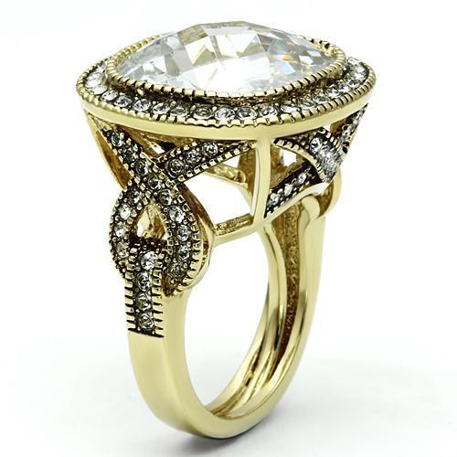 Gold Brass Ring with AAA Grade CZ  in Clear
