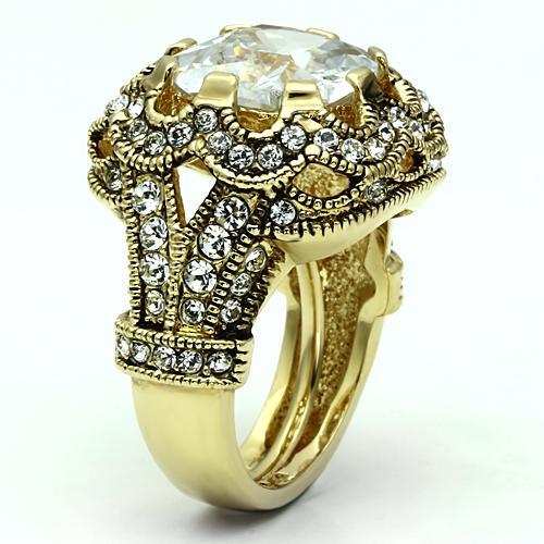 Gold Brass Ring with AAA Grade CZ  in Clear
