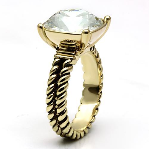 Gold Brass Ring with AAA Grade CZ  in Clear