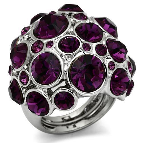 Rhodium Brass Ring with Top Grade Crystal  in Amethyst