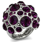 Rhodium Brass Ring with Top Grade Crystal  in Amethyst