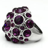 Rhodium Brass Ring with Top Grade Crystal  in Amethyst