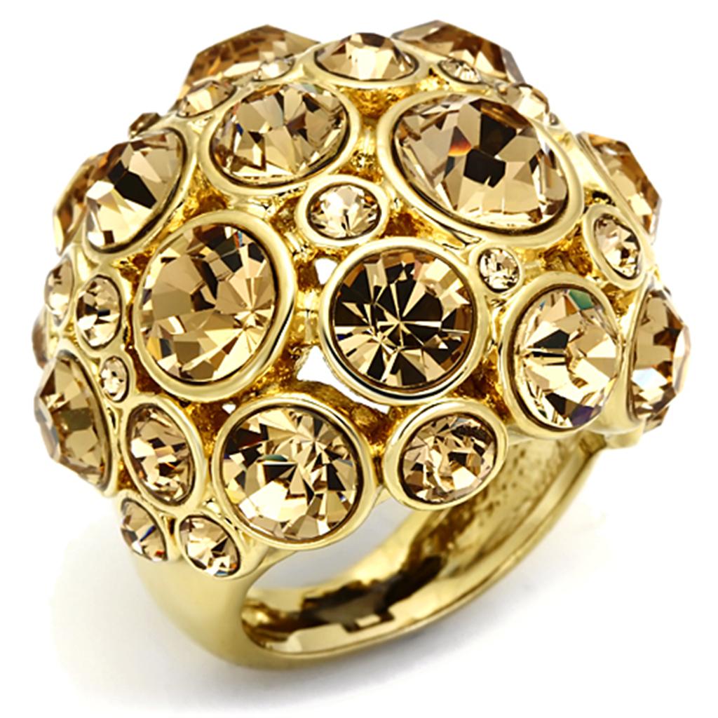 Gold Brass Ring with Top Grade Crystal  in Light Smoked