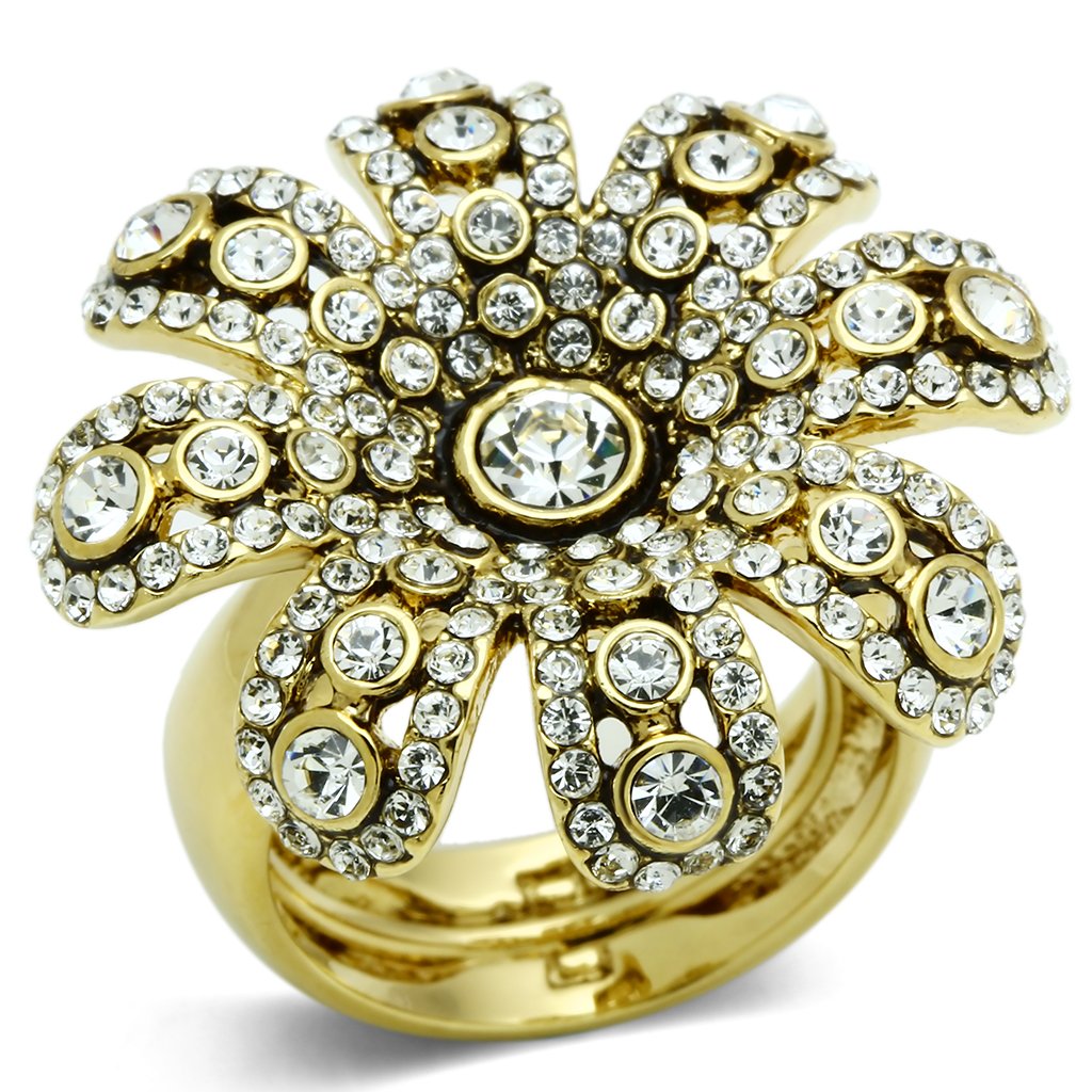 Gold Brass Ring with Top Grade Crystal  in Clear
