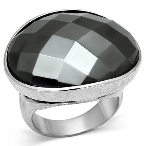 Rhodium Brass Ring with Synthetic Hematite in Hematite