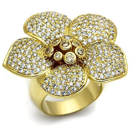 Gold Brass Ring with AAA Grade CZ  in Champagne