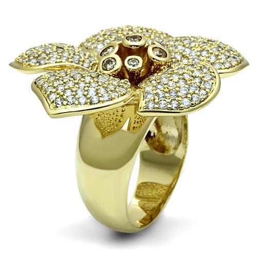Gold Brass Ring with AAA Grade CZ  in Champagne