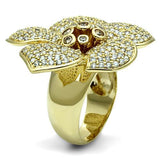 Gold Brass Ring with AAA Grade CZ  in Champagne
