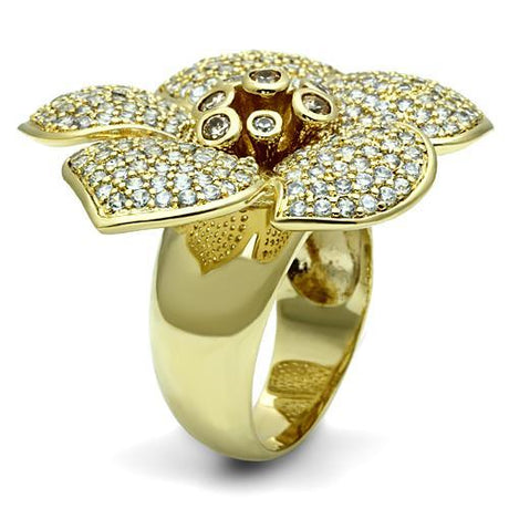 Gold Brass Ring with AAA Grade CZ  in Champagne