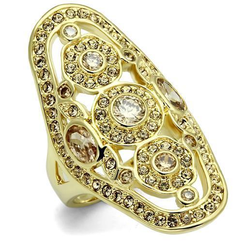 Gold Brass Ring with AAA Grade CZ  in Champagne