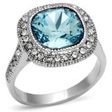 Rhodium Brass Ring with Top Grade Crystal  in Sea Blue