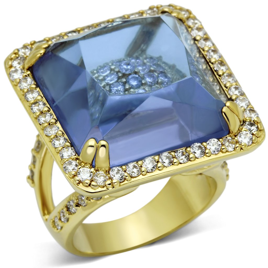Gold Brass Ring with Synthetic Synthetic Glass in Light Amethyst