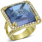 Gold Brass Ring with Synthetic Synthetic Glass in Light Amethyst