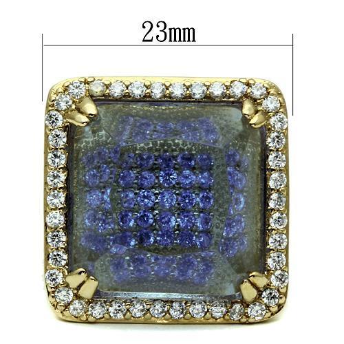 Gold Brass Ring with Synthetic Synthetic Glass in Light Amethyst