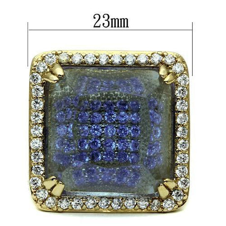 Gold Brass Ring with Synthetic Synthetic Glass in Light Amethyst