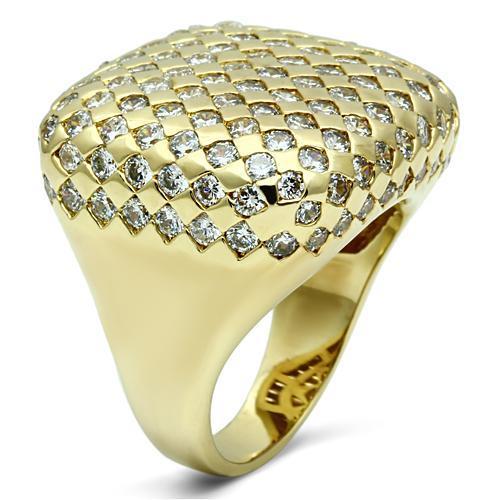 Gold Brass Ring with AAA Grade CZ  in Clear