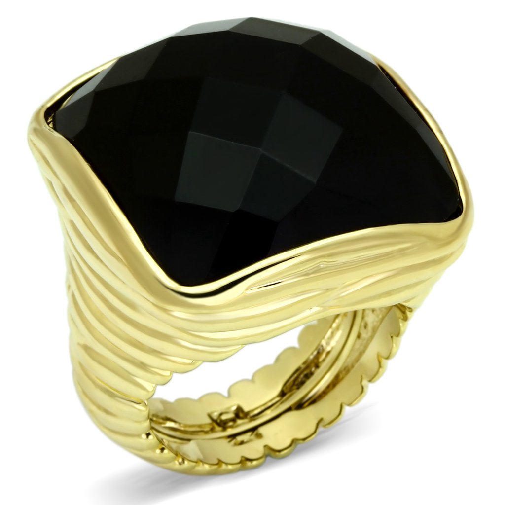 Gold Brass Ring with AAA Grade CZ  in Jet
