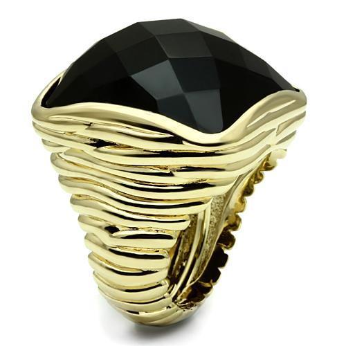 Gold Brass Ring with AAA Grade CZ  in Jet
