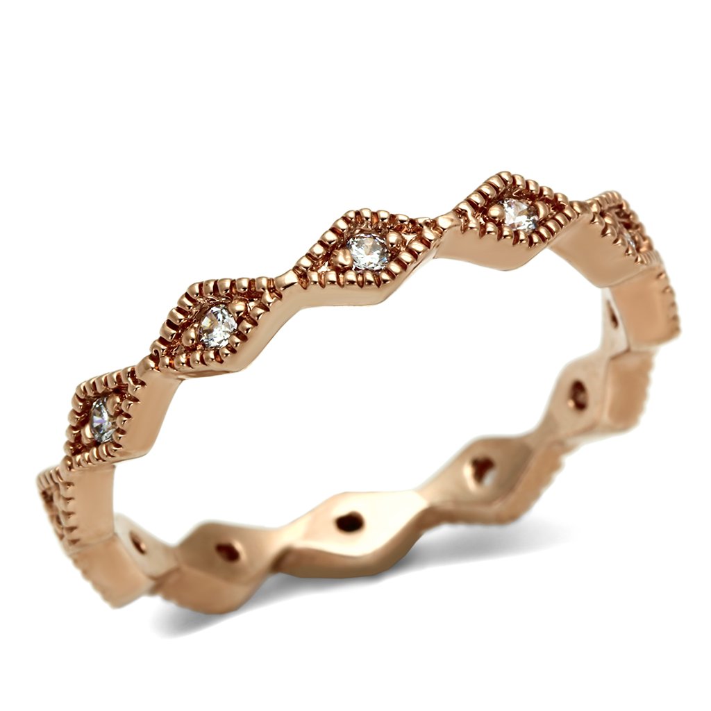 Rose Gold Brass Ring with AAA Grade CZ  in Clear
