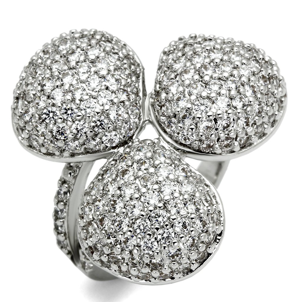 Rhodium Brass Ring with AAA Grade CZ  in Clear