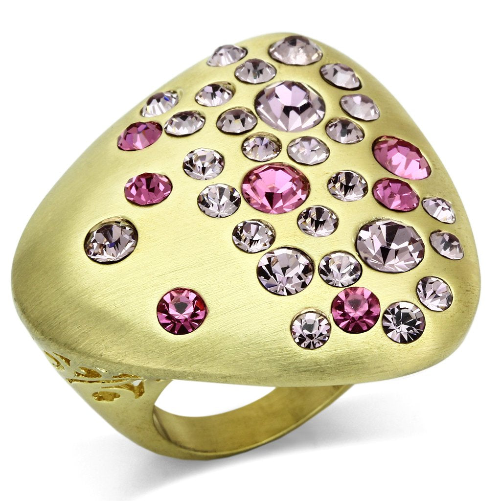 Gold & Brush Brass Ring with Top Grade Crystal  in Multi Color