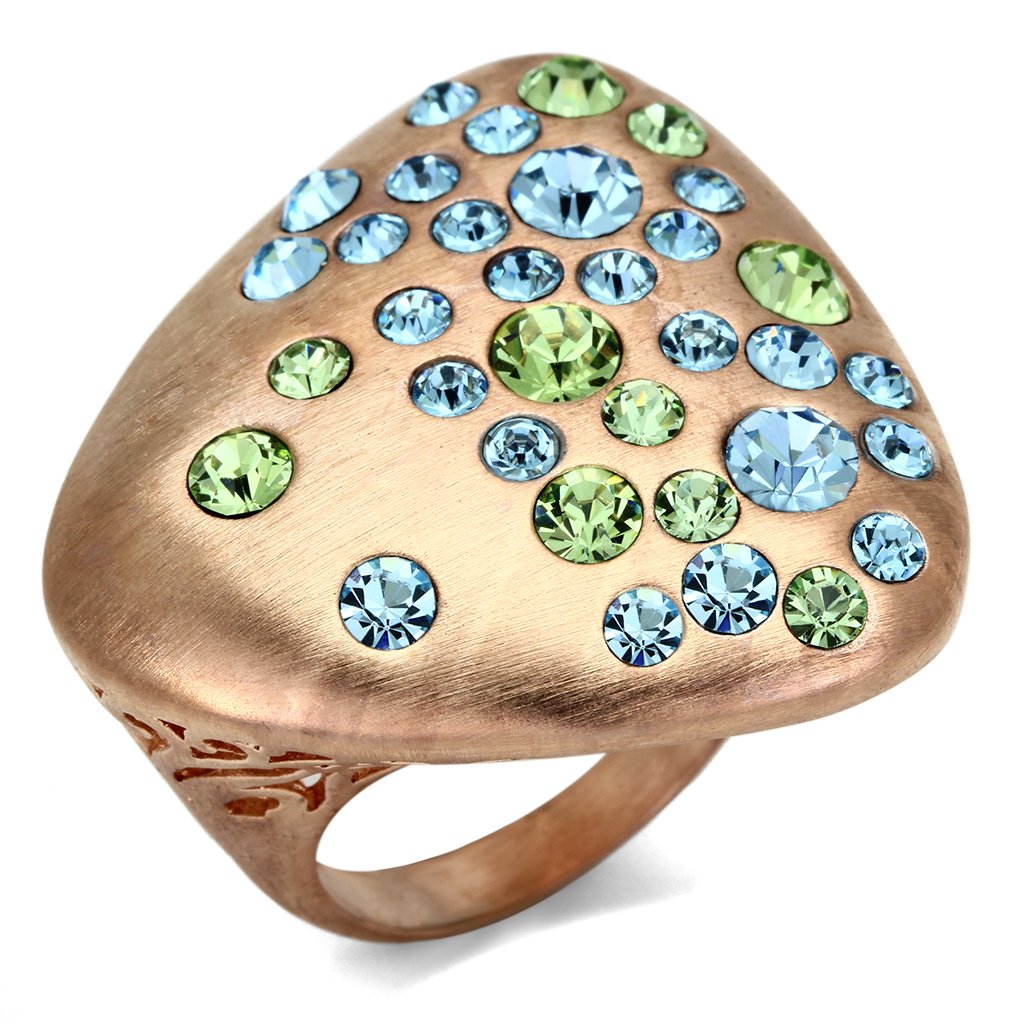 Rose Gold Brass Ring with Top Grade Crystal  in Multi Color