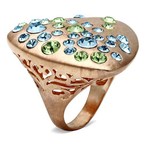 Rose Gold Brass Ring with Top Grade Crystal  in Multi Color