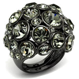 Ruthenium Brass Ring with Top Grade Crystal  in Black Diamond