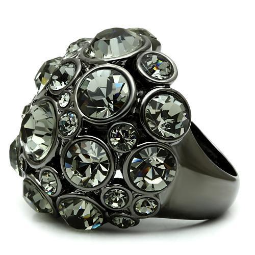 Ruthenium Brass Ring with Top Grade Crystal  in Black Diamond
