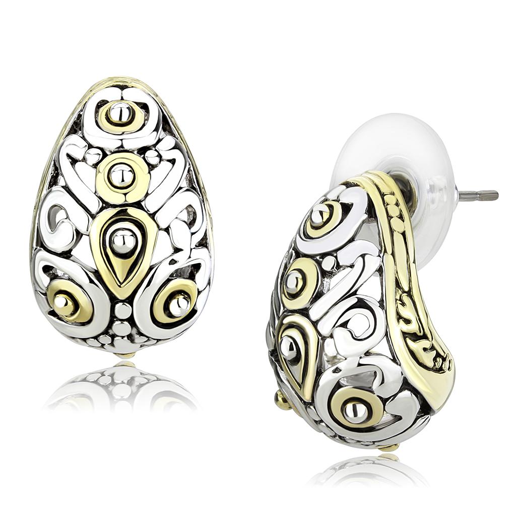Gold+Rhodium Brass Earrings with No Stone