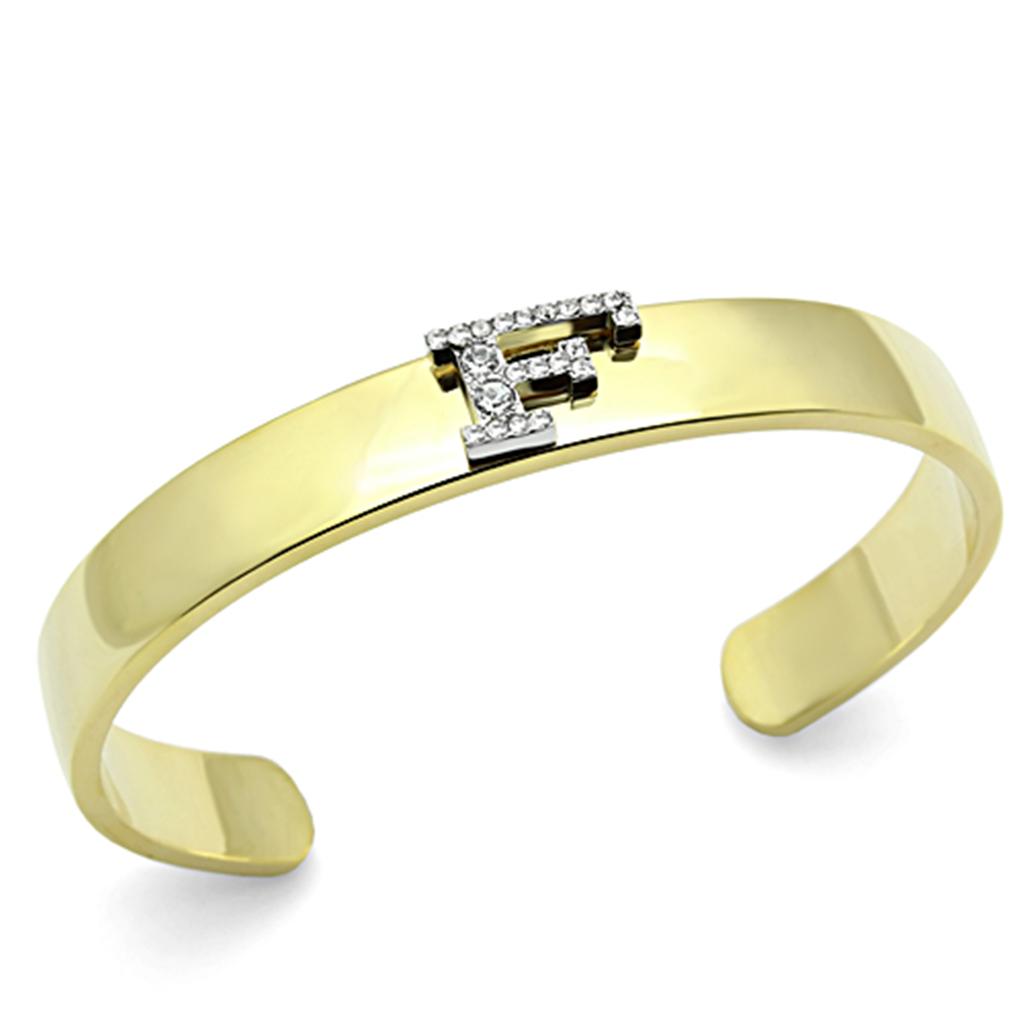 Gold+Rhodium White Metal Bangle with Top Grade Crystal  in Clear