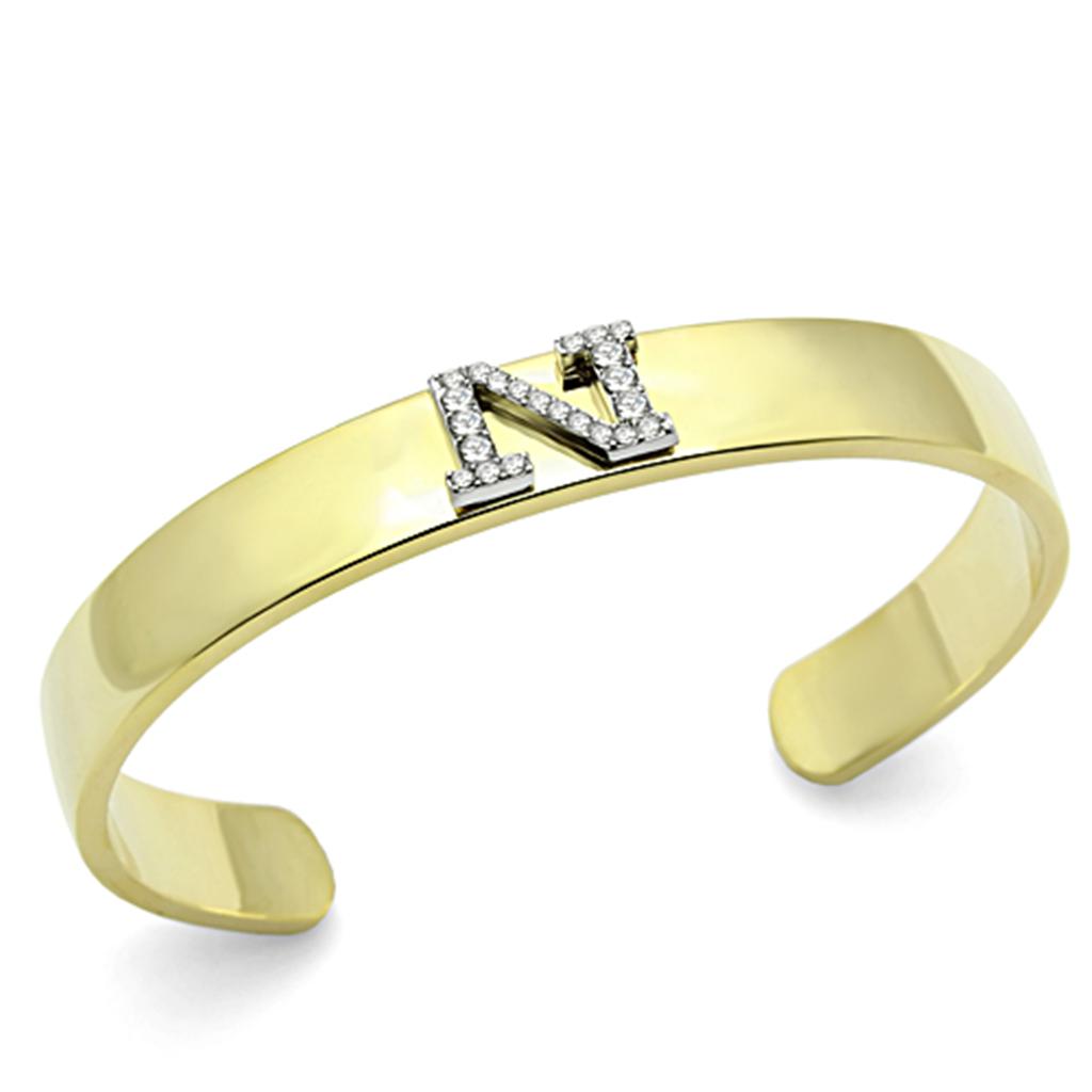 Gold+Rhodium White Metal Bangle with Top Grade Crystal  in Clear