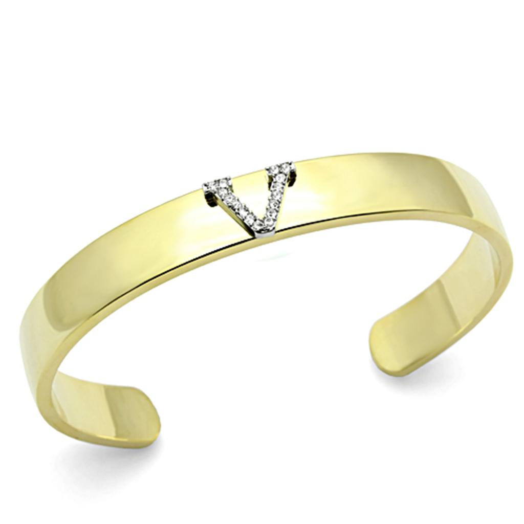Gold+Rhodium White Metal Bangle with Top Grade Crystal  in Clear