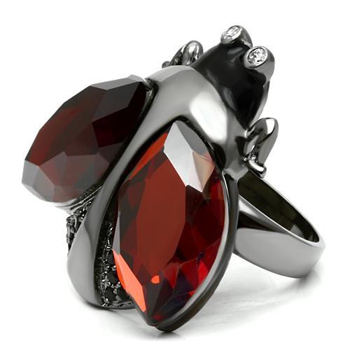 Ruthenium Brass Ring with AAA Grade CZ  in Garnet