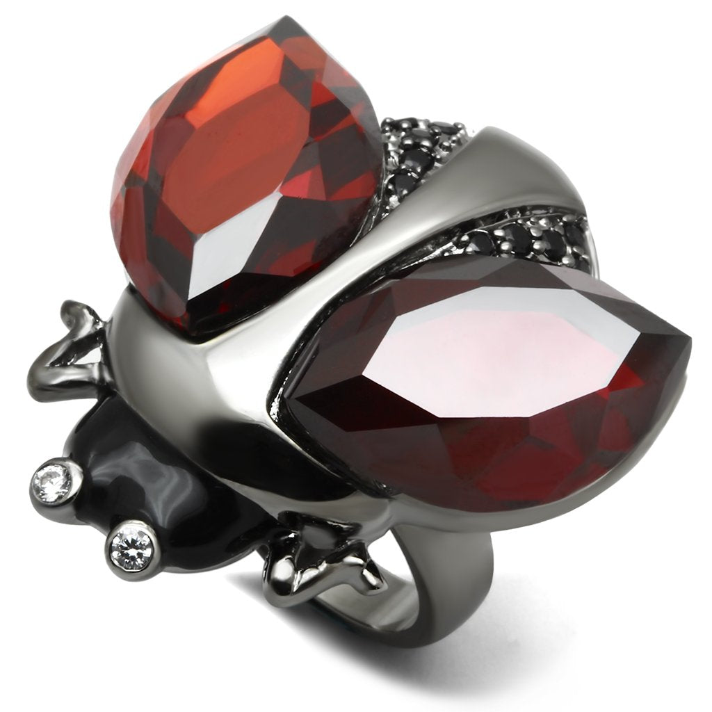 Ruthenium Brass Ring with AAA Grade CZ  in Garnet