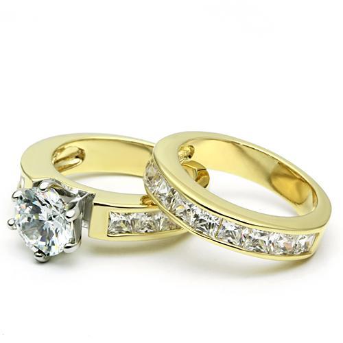 Gold+Rhodium Brass Ring with AAA Grade CZ  in Clear
