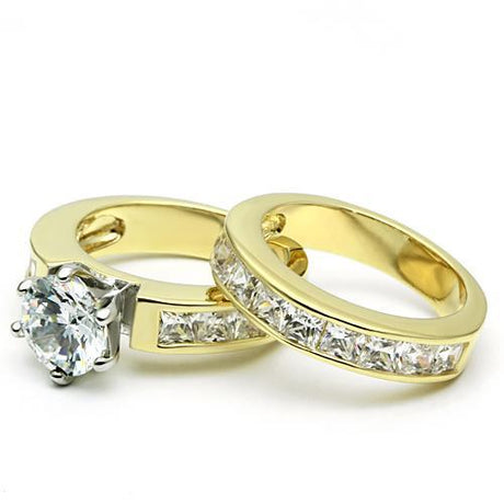 Gold+Rhodium Brass Ring with AAA Grade CZ  in Clear