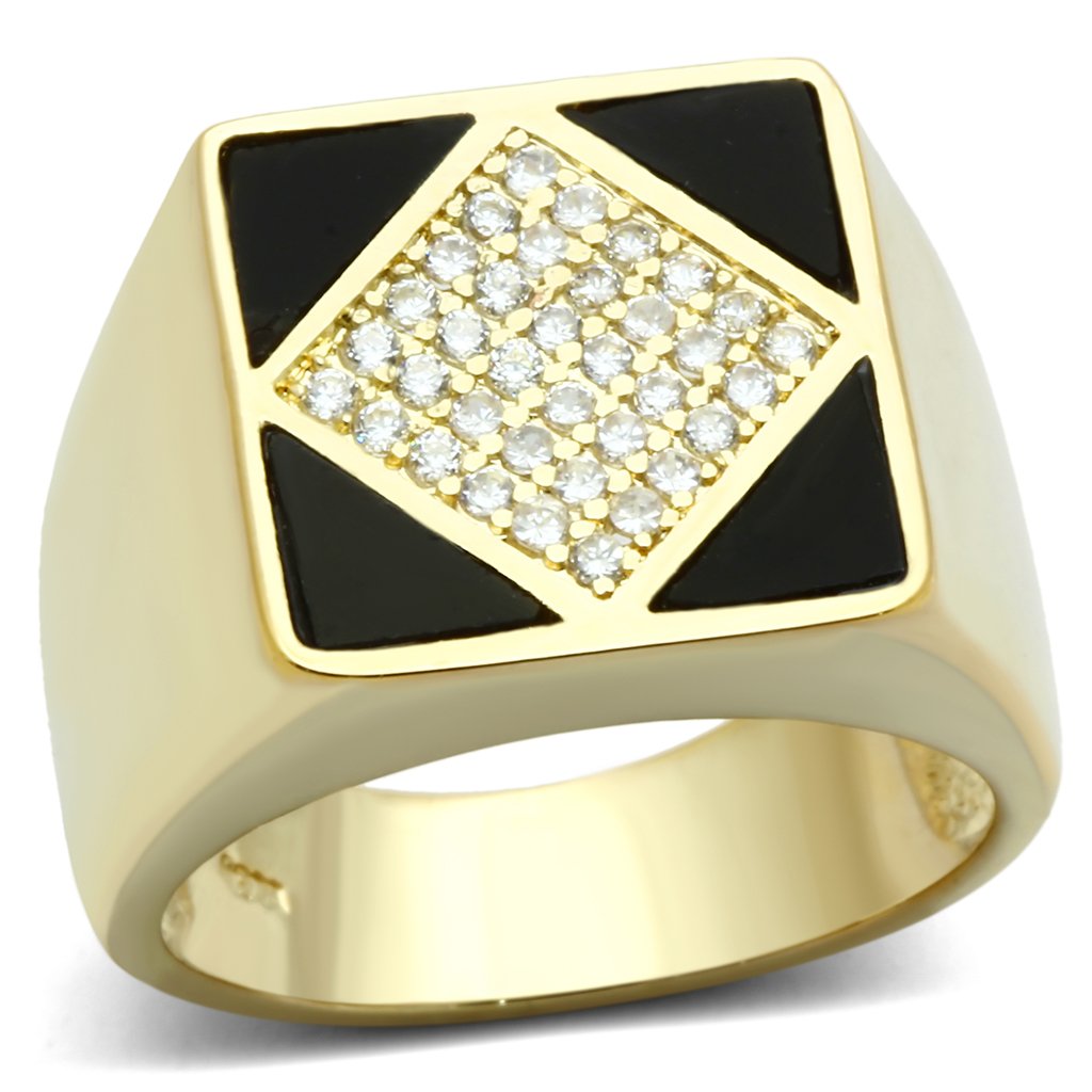 Gold Brass Ring with AAA Grade CZ  in Clear