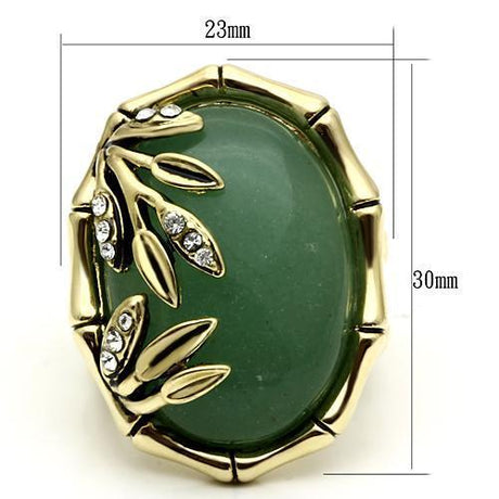 Gold Brass Ring with Semi-Precious Jade in Emerald