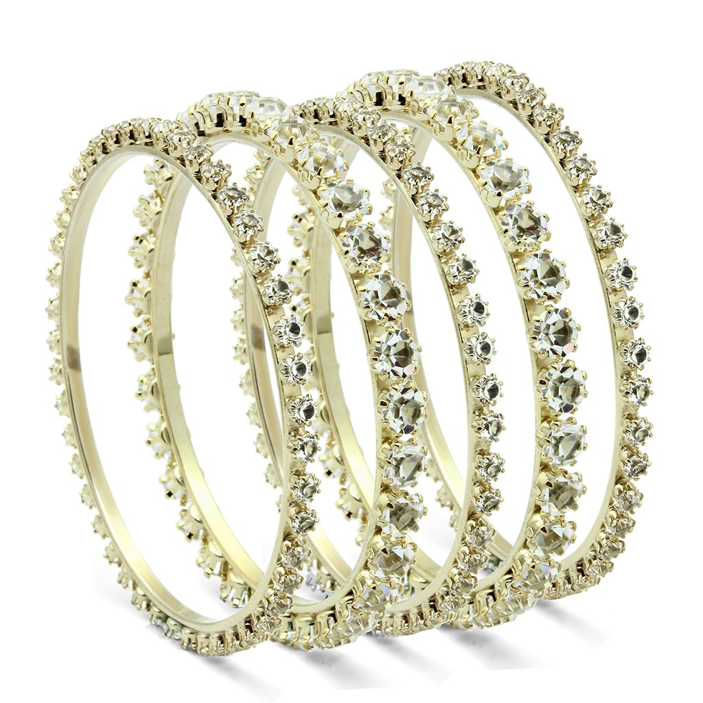 Gold Brass Bangle with Top Grade Crystal  in Clear