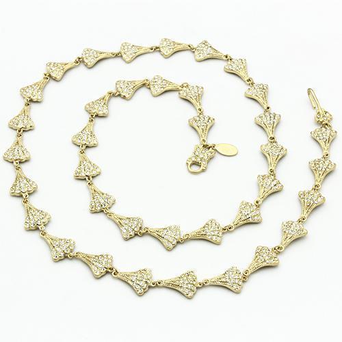 Gold Brass Necklace with Top Grade Crystal  in Clear