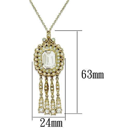 Gold Brass Necklace with Top Grade Crystal  in Clear