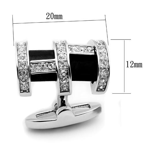 Rhodium Brass Cufflink with Top Grade Crystal  in Clear