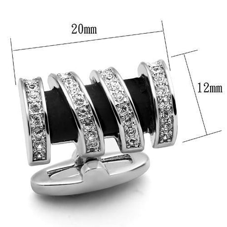 Rhodium Brass Cufflink with Top Grade Crystal  in Clear