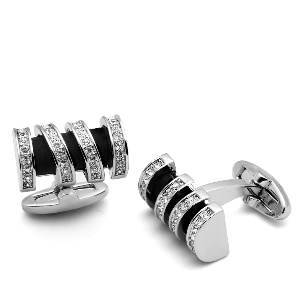Rhodium Brass Cufflink with Top Grade Crystal  in Clear