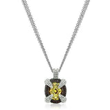 Rhodium+Hematite Brass Chain Pendant with AAA Grade CZ  in Topaz